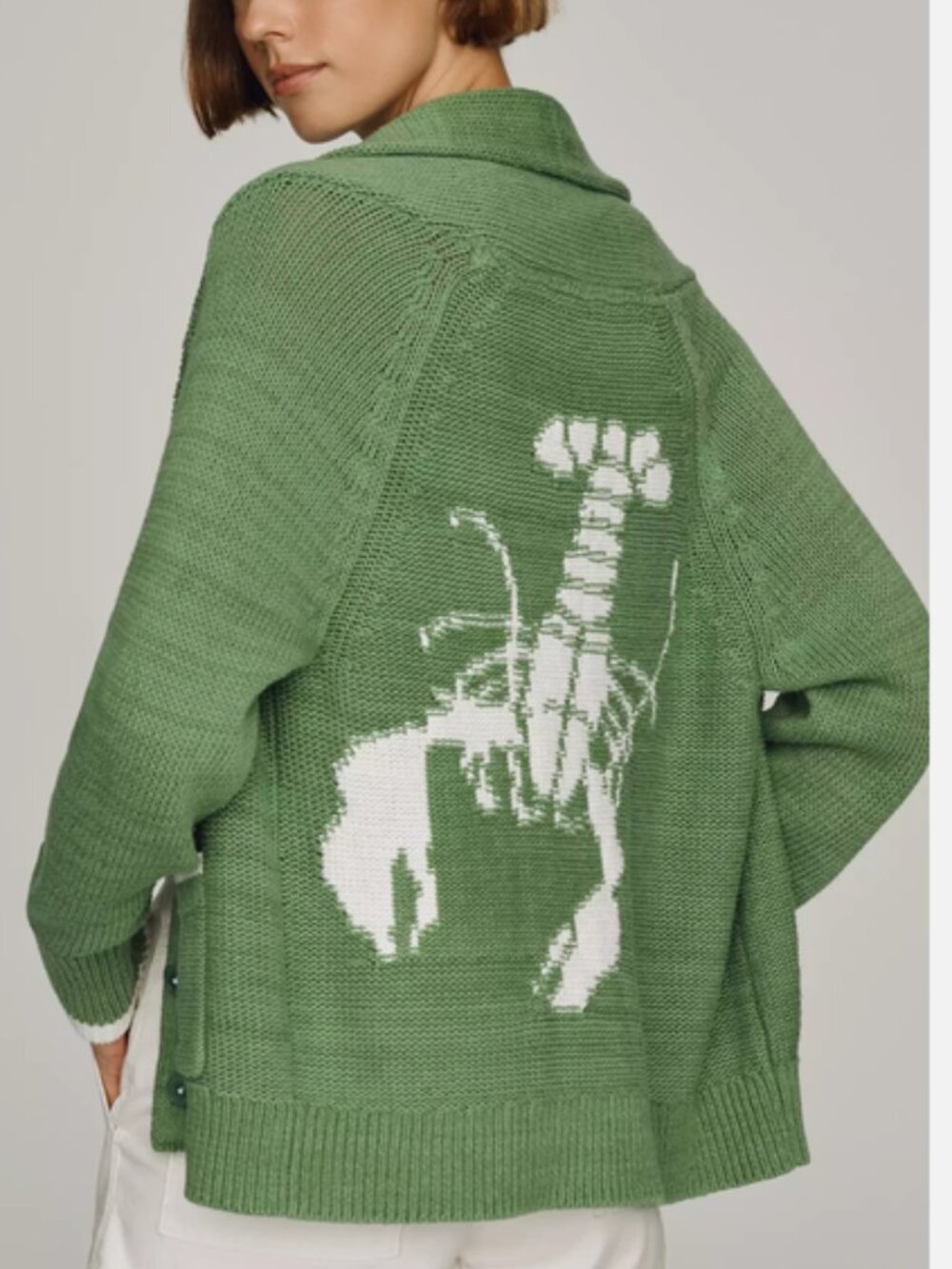 Anthropologie Maeve Foldover Lobster Cardigan Sweater Nautical Green M NWT